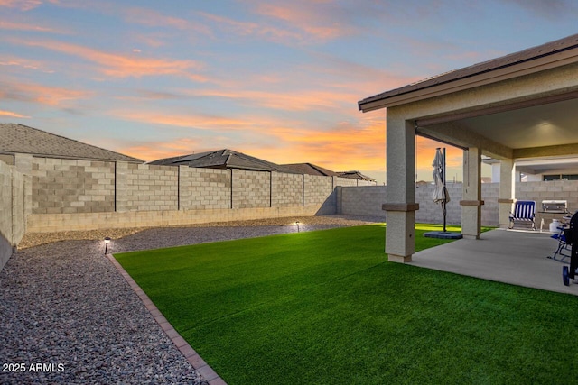 view of yard with a patio and a fenced backyard