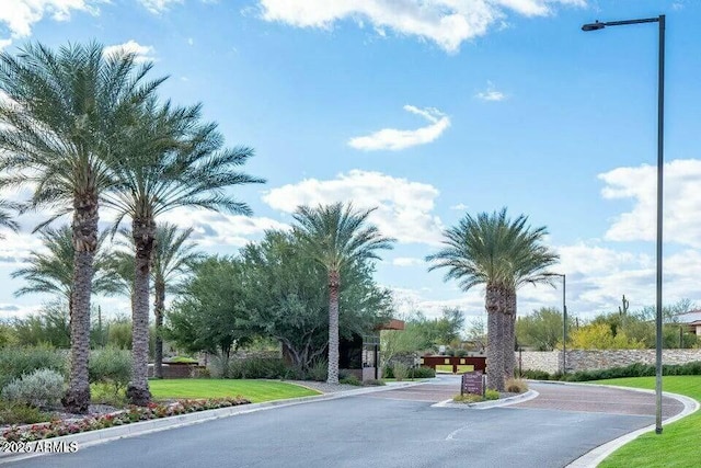 view of road featuring curbs and a gated entry