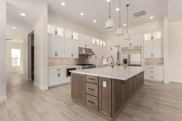1645 E Minton St, Mesa, AZ 85203 - kitchen with tasteful backsplash, visible vents, white cabinets, appliances with stainless steel finishes, and under cabinet range hood