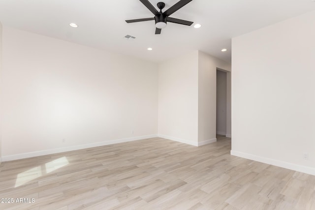 1645 E Minton St, Mesa, AZ 85203 - empty room featuring ceiling fan, visible vents, recessed lighting, light wood finished floors, and baseboards
