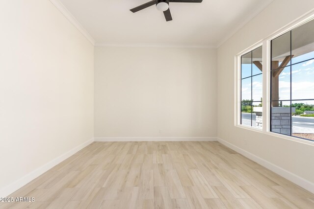 1645 E Minton St, Mesa, AZ 85203 - empty room with a ceiling fan, baseboards, ornamental molding, and light wood-style flooring