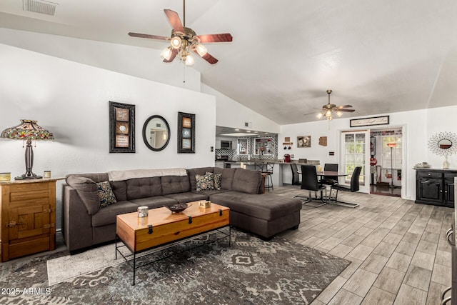 4013 E Delta Cir, Mesa, AZ 85206 - living area featuring ceiling fan, lofted ceiling, and wood finished floors
