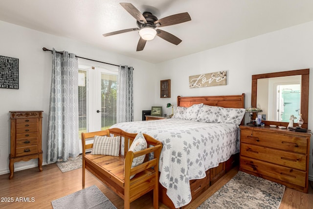 4013 E Delta Cir, Mesa, AZ 85206 - bedroom with access to outside, light wood-type flooring, and ceiling fan