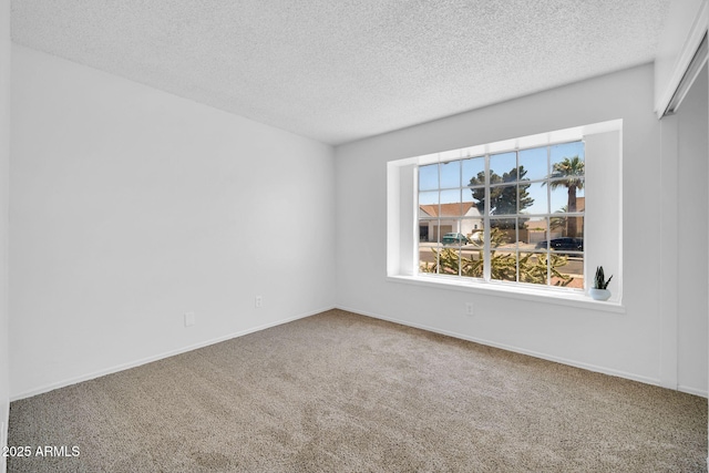 empty room featuring baseboards, carpet flooring, and a textured ceiling