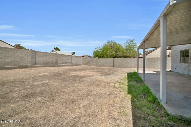 view of yard featuring a fenced backyard and a patio area