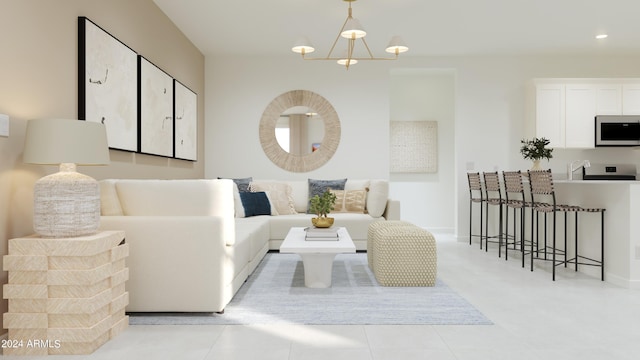 living room featuring tile patterned floors