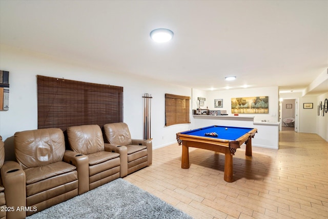 rec room featuring pool table and light hardwood / wood-style flooring