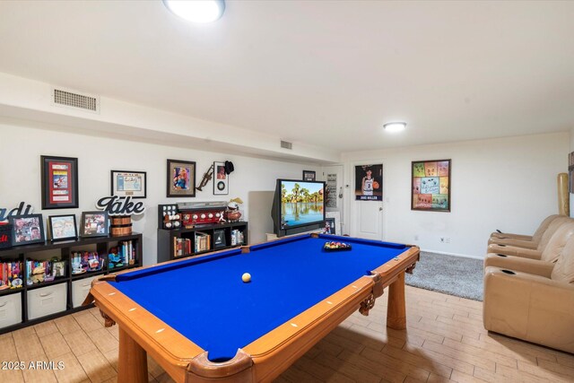 recreation room with wood-type flooring and billiards