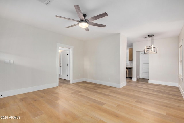 interior space with ceiling fan and light hardwood / wood-style floors