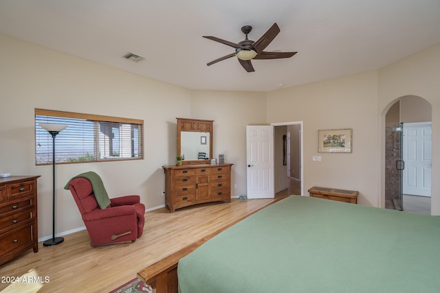 bedroom featuring hardwood / wood-style floors and ceiling fan