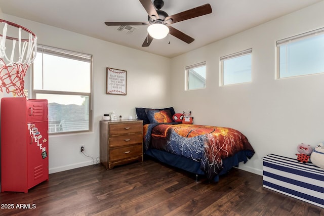 1647 W Gold Mine Way, San Tan Valley, AZ 85144 - bedroom with wood finished floors, baseboards, and ceiling fan