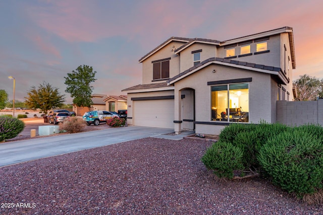1647 W Gold Mine Way, San Tan Valley, AZ 85144 - traditional home with driveway, a garage, stucco siding, and fence