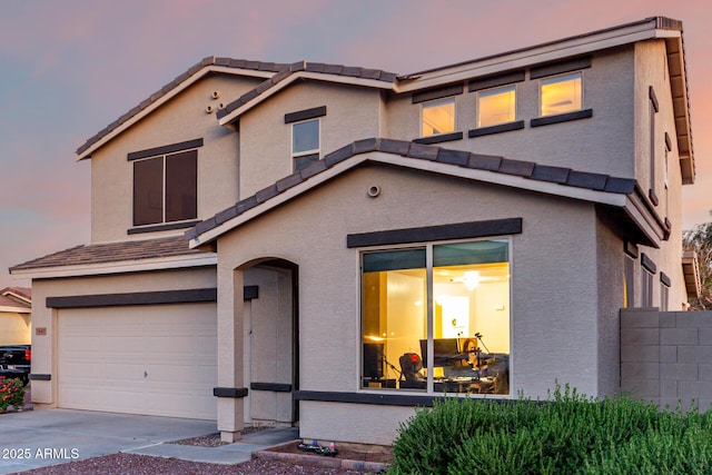 1647 W Gold Mine Way, San Tan Valley, AZ 85144 - traditional-style home with a garage, stucco siding, driveway, and a tiled roof