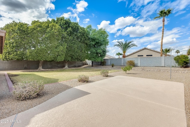 view of yard with a fenced backyard