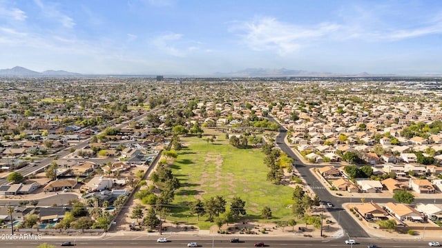 bird's eye view featuring a mountain view and a residential view