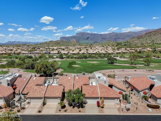 bird's eye view with a residential view, golf course view, and a mountain view