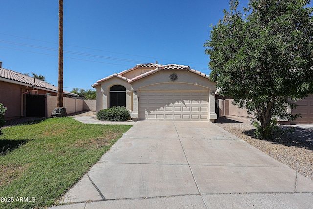 3897 E Douglas Loop, Gilbert, AZ 85234 - mediterranean / spanish-style house with stucco siding, a tile roof, an attached garage, and driveway