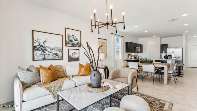 view of tiled living room