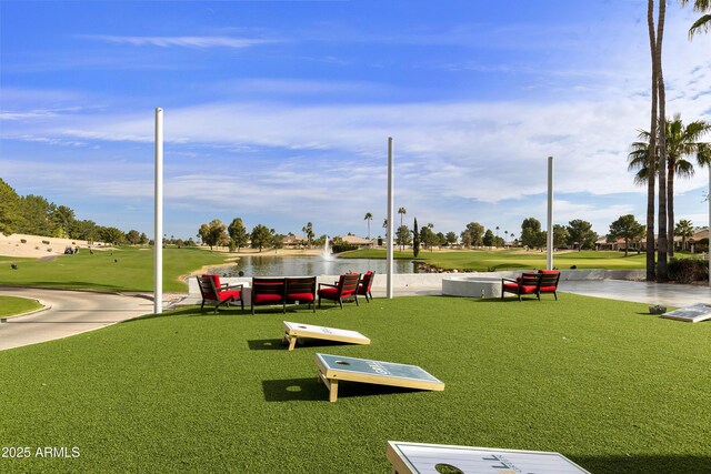 10609 E Cedar Waxwing Dr, Sun Lakes, AZ 85248 - view of community with a water view, golf course view, and a yard