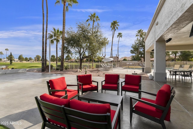 10609 E Cedar Waxwing Dr, Sun Lakes, AZ 85248 - view of patio / terrace with outdoor lounge area and fence