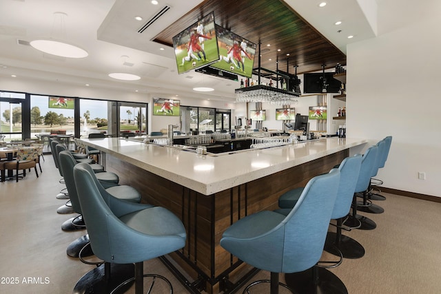 10609 E Cedar Waxwing Dr, Sun Lakes, AZ 85248 - bar featuring baseboards, recessed lighting, a community bar, visible vents, and a raised ceiling
