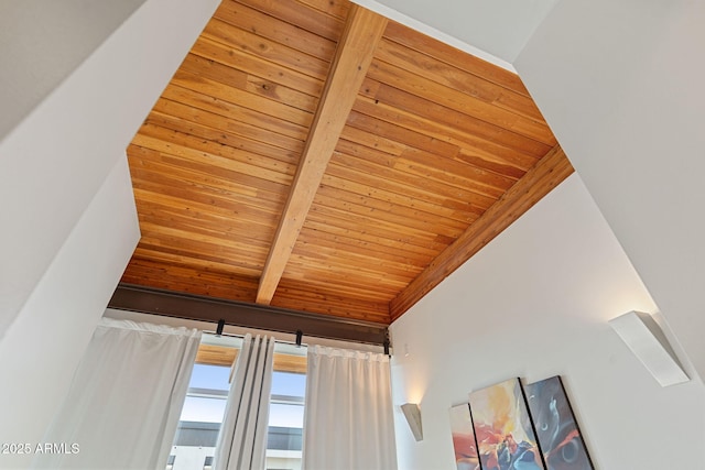 detailed view of wooden ceiling and beam ceiling