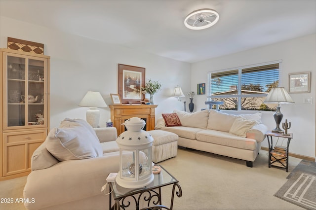 living room with light carpet