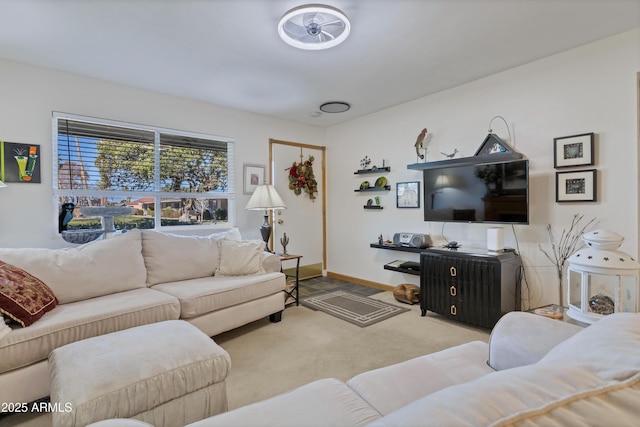 living room featuring light carpet