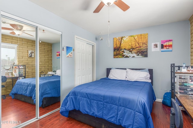 3136 W Sunnyside Ave, Phoenix, AZ 85029 - bedroom with dark hardwood / wood-style floors, two closets, and ceiling fan