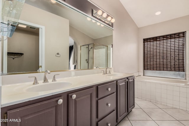 845 N Oak Ct, Chandler, AZ 85226 - full bathroom with double vanity, tile patterned floors, a stall shower, and a bath