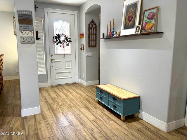 foyer entrance featuring light wood-type flooring