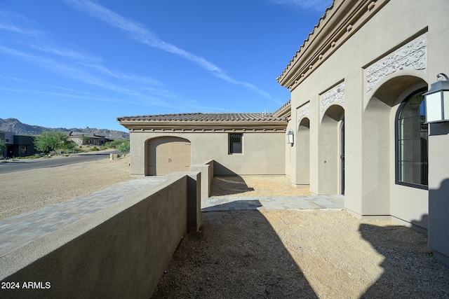 view of patio with a mountain view