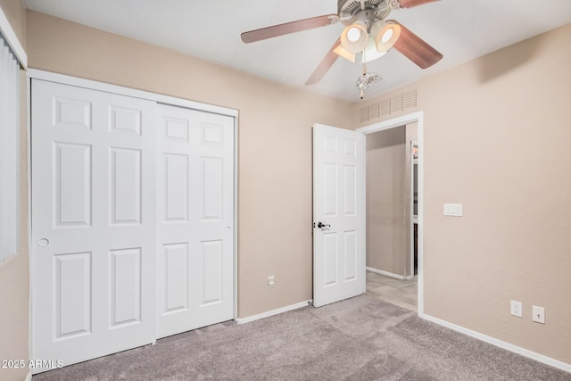 3719 W Carson Rd, Phoenix, AZ 85041 - unfurnished bedroom featuring light colored carpet, a closet, and a ceiling fan