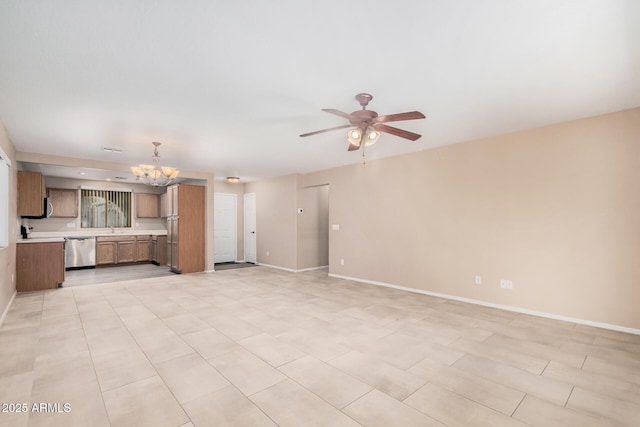 3719 W Carson Rd, Phoenix, AZ 85041 - unfurnished living room featuring a chandelier and a ceiling fan