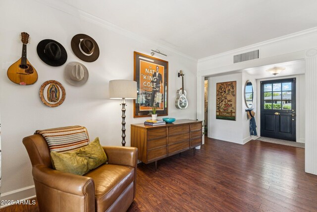3201 E Colter St, Phoenix, AZ 85018 - living area with dark wood-type flooring and ornamental molding
