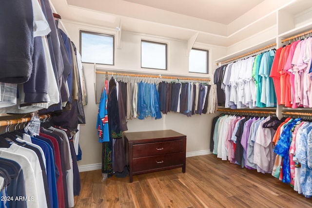 walk in closet featuring wood finished floors