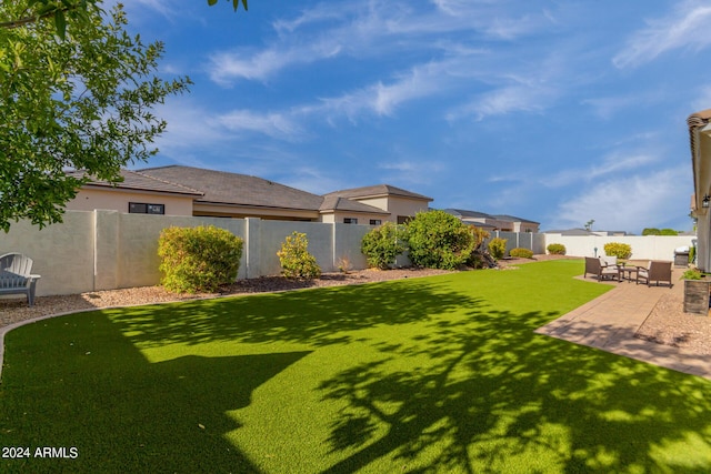 view of yard featuring a patio and a fenced backyard