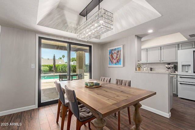 6417 E Kings Ave, Scottsdale, AZ 85254 - dining space with dark wood finished floors, recessed lighting, and a raised ceiling
