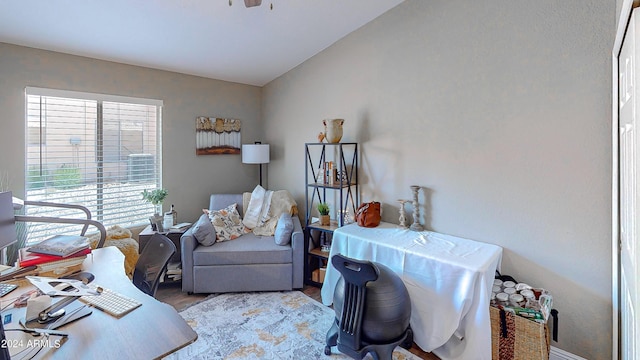 office featuring light hardwood / wood-style flooring and vaulted ceiling