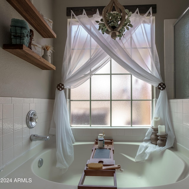 bathroom with a wealth of natural light and a bathing tub