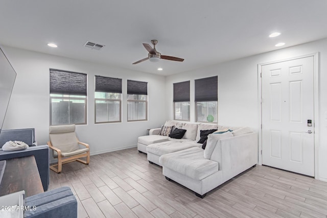 3714 S 58th Dr, Phoenix, AZ 85043 - living area with a ceiling fan, light wood-type flooring, recessed lighting, and baseboards