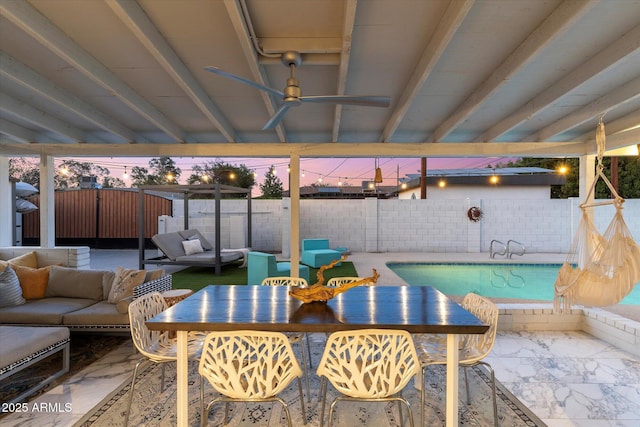 view of pool featuring a fenced in pool, a patio area, outdoor lounge area, and a fenced backyard