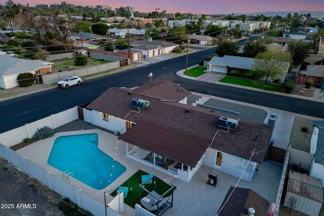 view of aerial view at dusk