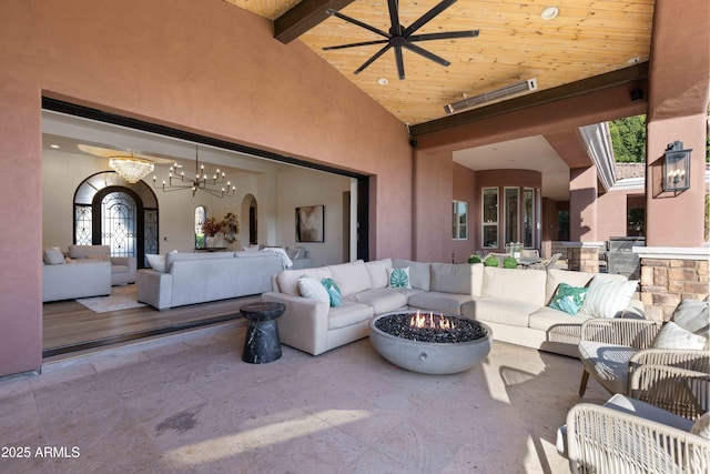 view of patio / terrace with ceiling fan, outdoor lounge area, and french doors