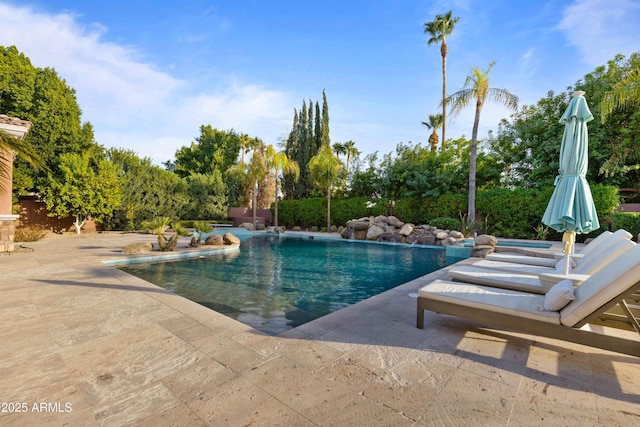 outdoor pool featuring a patio