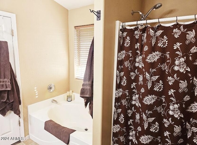 bathroom featuring separate shower and tub