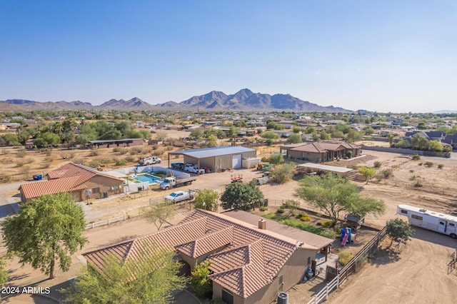 drone / aerial view featuring a mountain view