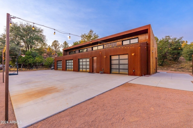 garage with wood walls