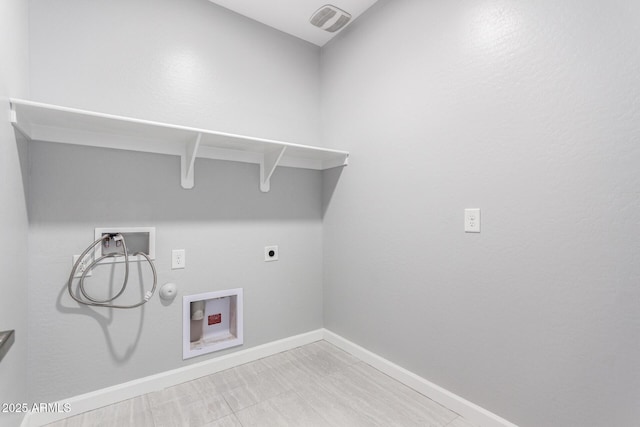 laundry area featuring visible vents, gas dryer hookup, washer hookup, laundry area, and hookup for an electric dryer