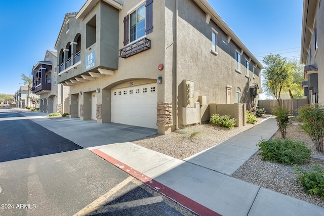 exterior space with a garage